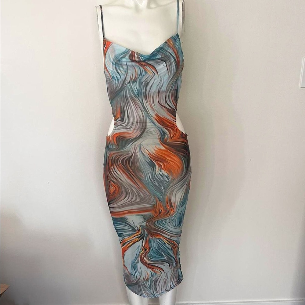 Multicolored Mid length mesh side slit dress